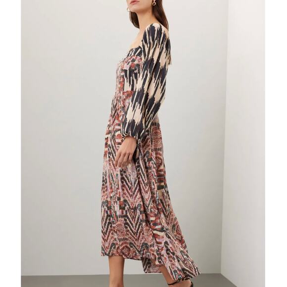 Maria Cher Batik Peasant Midi Dress MEDIUM Cottage Southwestern Western $475 - Picture 2 of 11